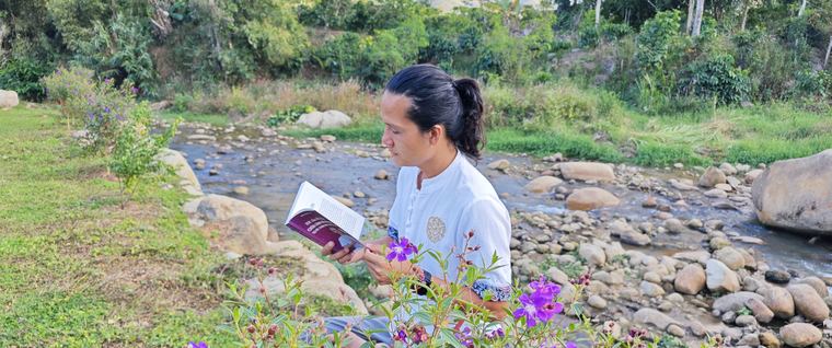 Đọc sách bên bờ suối trong Làng